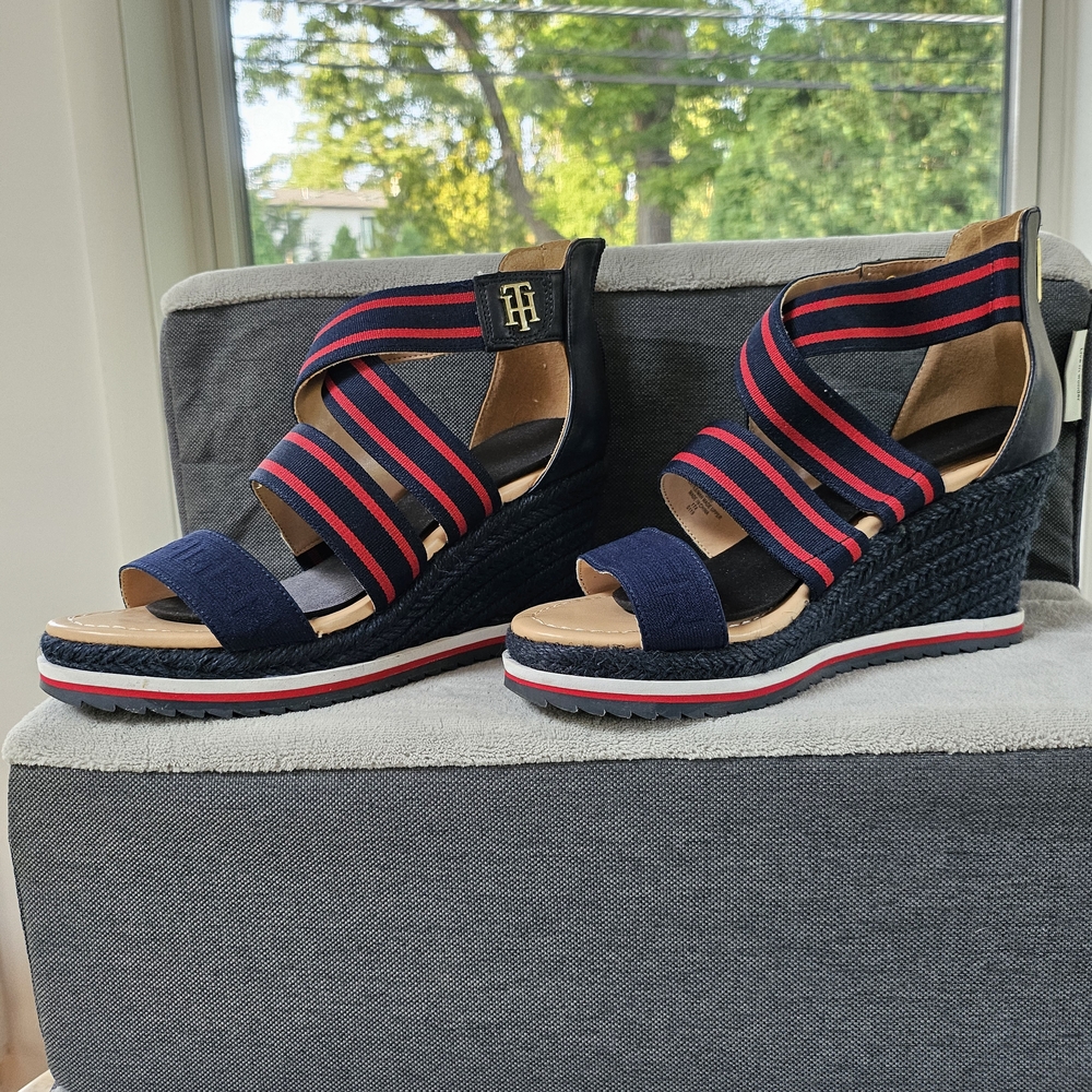 Tommy Hilfiger Blue and Red Wedge Sandals Sporty Design